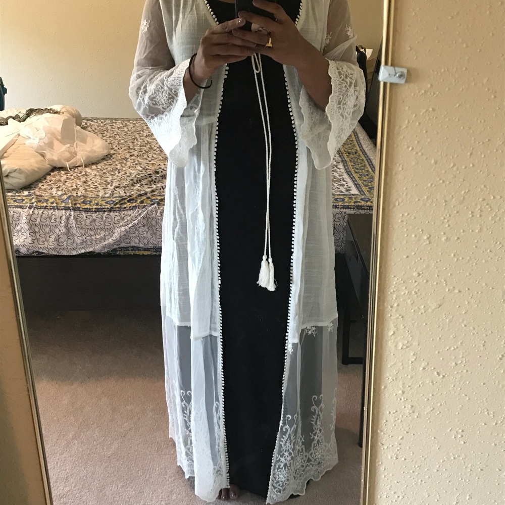 Romantic long length lace kimono.